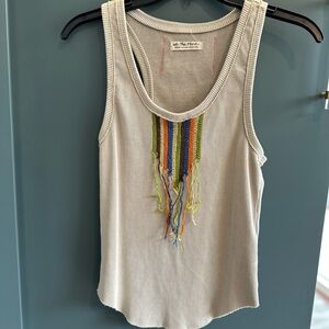 Free People We The Free Tan Tank Top with Colorful Fringe size M